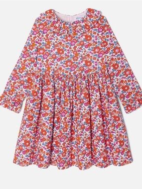 Jacadi Floral Long-Sleeve Dress in Pink and Orange